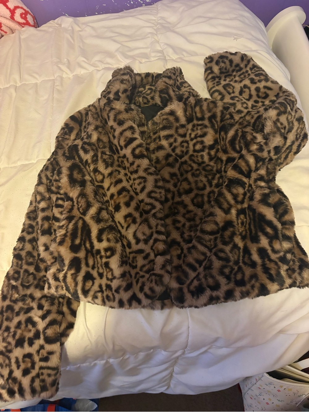 Leopard Print Faux Fur Jacket - Brown